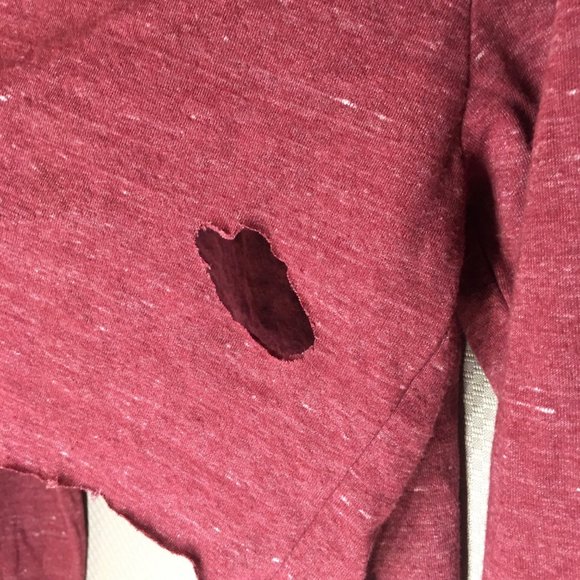 PACSUN WOMENS CROPPED HOODIE BURGUNDY DISTRESSED MEDIUM - Picture 7 of 12